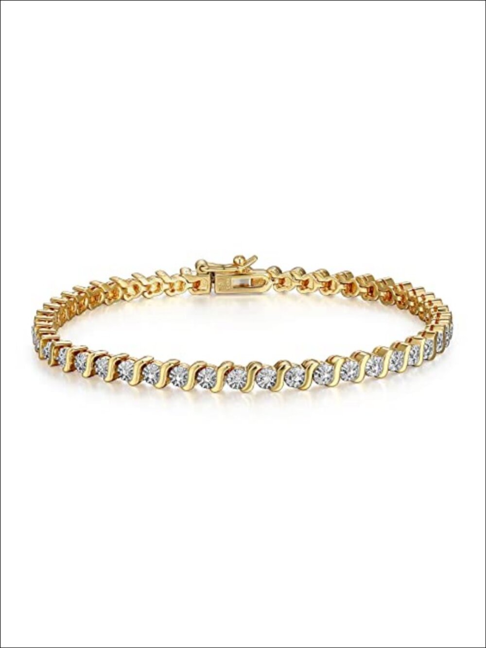 Diamond Accent S-Link Tennis Bracelet 7.25" Bronze 18K Gold Tone Plated